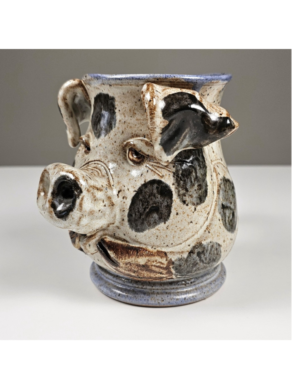 Vintage 1980 Coiner Deneen Pottery Pig Face Mug Whimsical Studio Art Stoneware - Picture 4 of 11